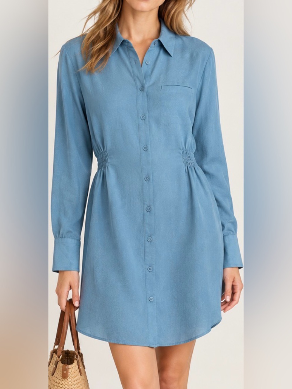 Soft Surroundings 100%Silk Long-Sleeve Button Shirt Dress or Tunic in Sage Color